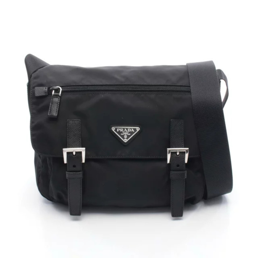 Prada Tessuto Saffiano Shoulder Bag Leather Black